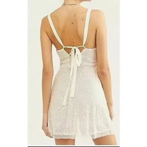 FREE PEOPLE Gold Rush Mini Dress Micro Sequin Cream Color Size XS SEXY  COCKTAIL